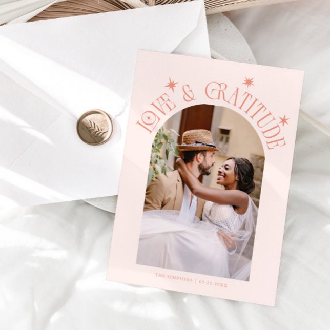 Love & Gratitude Minimalist Wedding Photo Peach Thank You Card (Creator Uploaded)