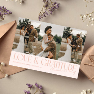 Love & Gratitude Peach Wedding Multi Photo Thank You Card