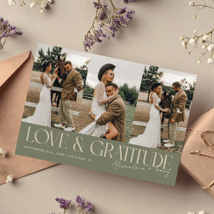 Love & Gratitude Sage Green Wedding Multi Photo Thank You Card