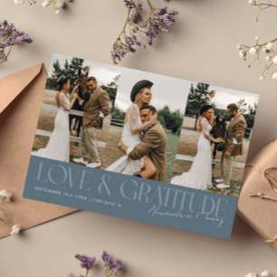 Love & Gratitude Slate Blue Wedding Multi Photo Thank You Card