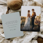 Love & Gratitude | Vertical Wedding Photo Flat Thank You Card<br><div class="desc">Elegant wedding thank you cards feature a single vertical or portrait-orientated wedding photo. "With love and gratitude" is overlaid in embellished serif lettering,  with your names beneath. Add a personal message and signature to the back.</div>