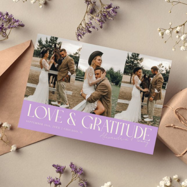 Love & Gratitude Wisteria Wedding Multi Photo   Thank You Card (Creator Uploaded)