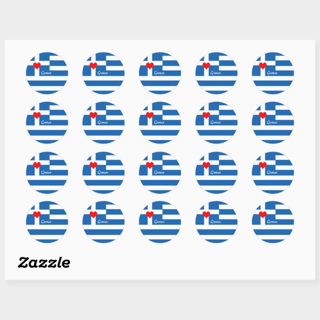 Love Greece & Heart, Greek flag travel / sports  Classic Round Sticker (Sheet)