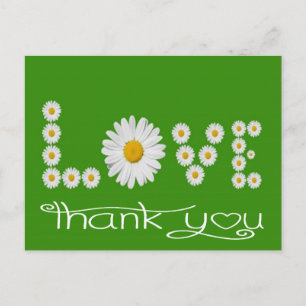 Love Green And White Floral Thank You Daisy Flower Postcard