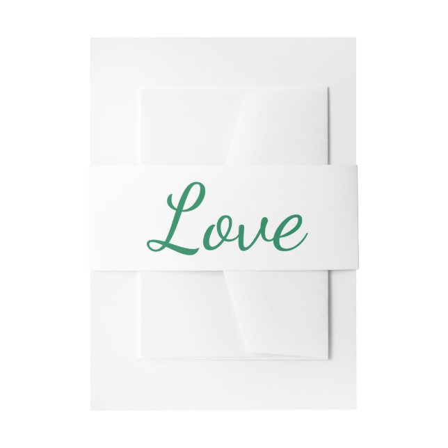 Love Green and White Invitation Belly Band (Front Example)