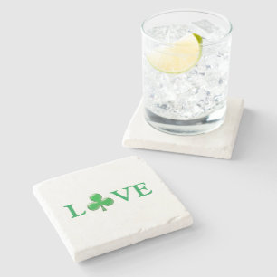 Love Green Clover Shamrock St. Patrick's Day Stone Coaster
