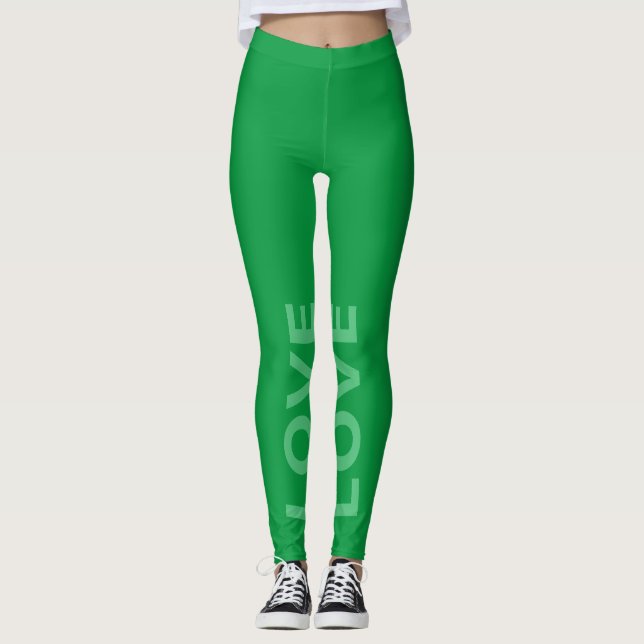 Love Green Monochrome Classic Text Leggings (Front)