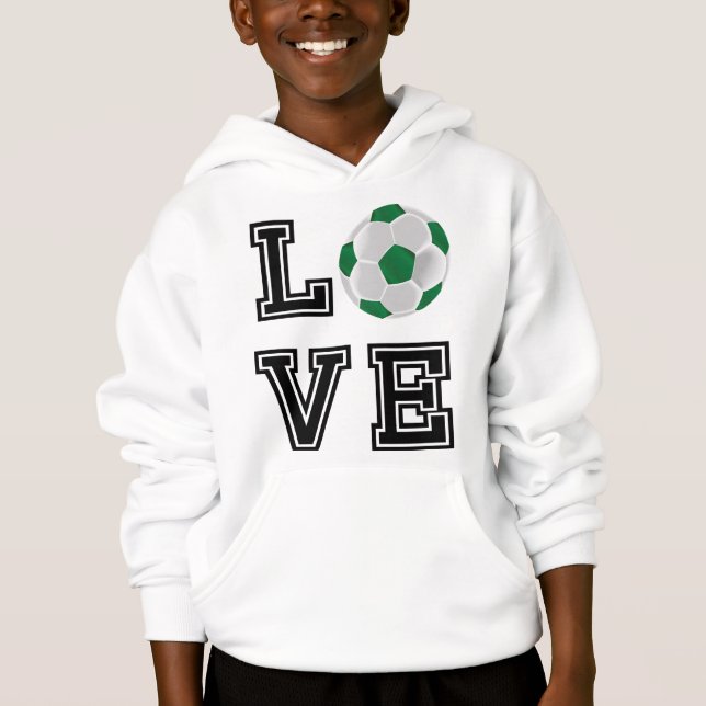 Love Green Soccer Ball - Black Letters  Hoodie (Front)