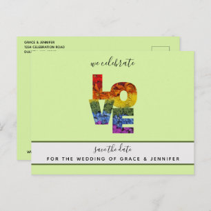 LOVE Green Themed Same-Sex Wedding Save the Date  Postcard