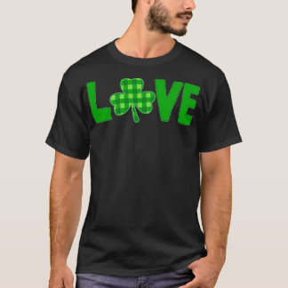 Love Green typography with a green plaid shamrock  T-Shirt