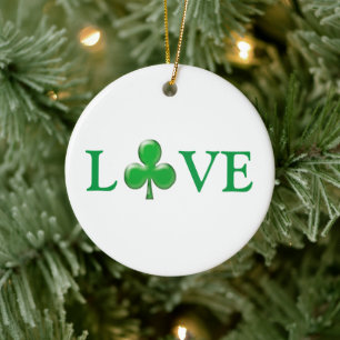 Love green white Irish clover shamrock cute modern Ceramic Tree Decoration