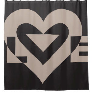 Love Grey on Black Shower Curtain