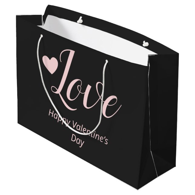 Love Grey Pink Happy Valentine’s Day Large Gift Bag (Back Angled)