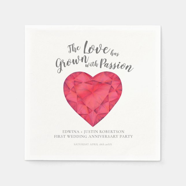 love grown ruby post wedding 1st anniversary party napkin (Front)