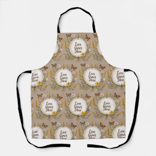 Love grows boho, wildflowers, wheat, butterflies apron