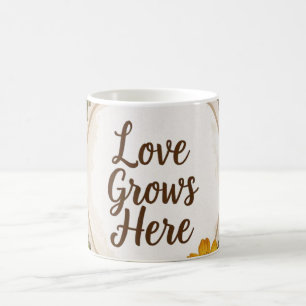 Love grows boho, wildflowers, wheat, butterflies coffee mug