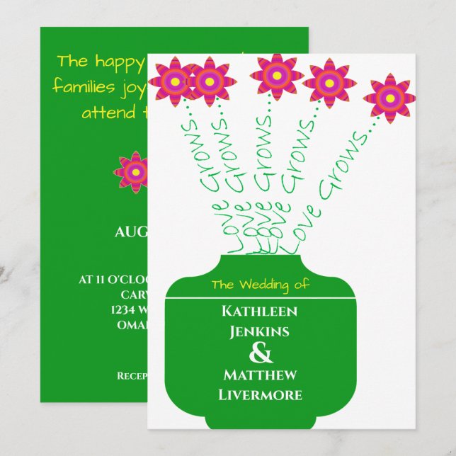 "Love Grows" Bright Floral Wedding Invitation (Front/Back)