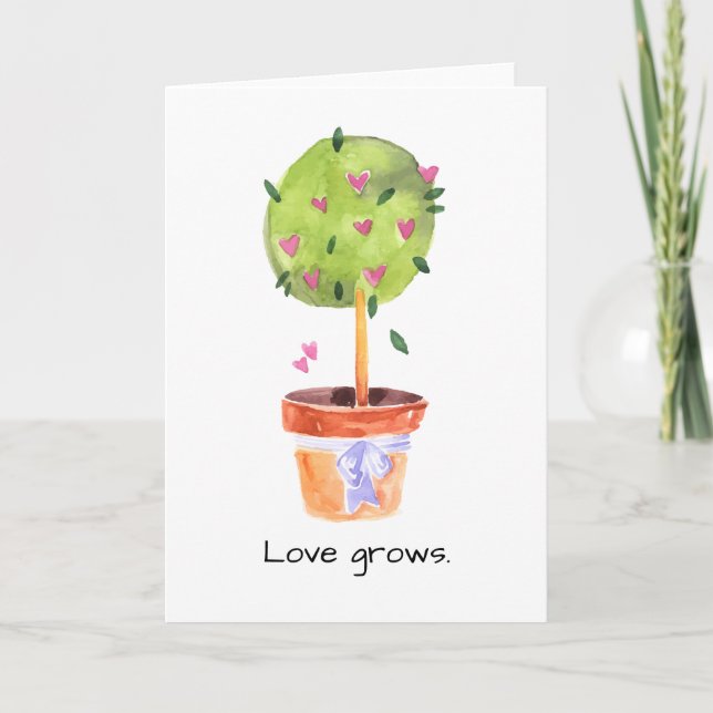 Love Grows Heart Topiary Watercolor Greeting Card (Front)