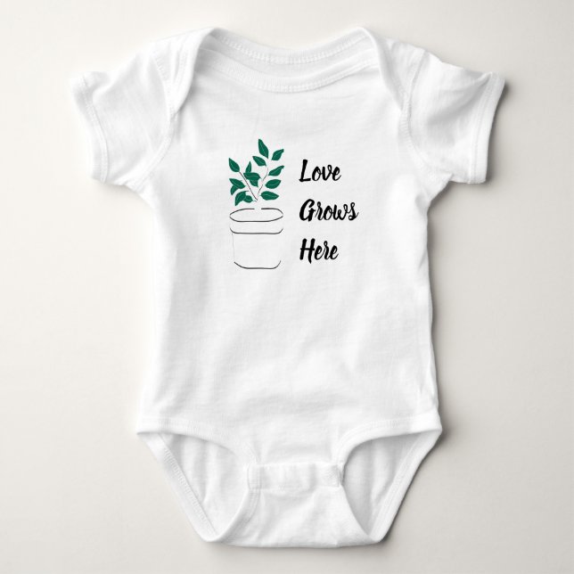 Love Grows Here Black Green Baby Bodysuit (Front)