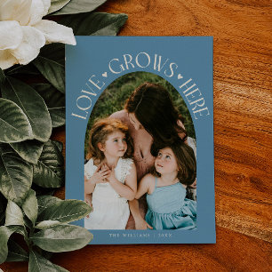 Love Grows Here Denim Blue Arch Valentines Day Holiday Card