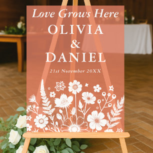 Love Grows Here   Fall Garden Wedding Welcome Acrylic Sign
