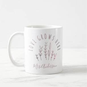 Love Grows Here Garden with Name Coffee Mug