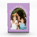 Love Grows Here Modern Arch Lemon Wisteria Photo Block<br><div class="desc">Modern and minimal family memory photo block featuring a photo in a arch frame with a text that says "Love Grows Here" with tiny hearts. Lemon and wisteria.</div>