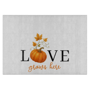LOVE Grows Here   Pumpkin Lettering Autumn  Cutting Board