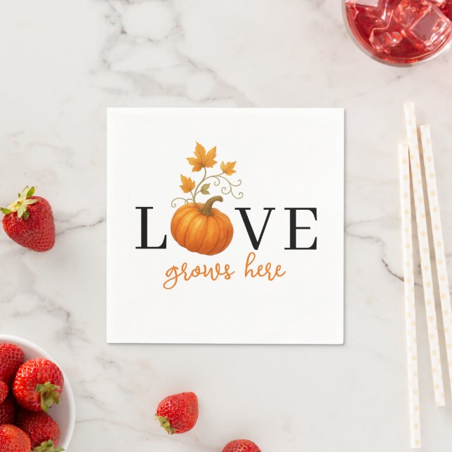 LOVE Grows Here | Pumpkin Lettering Autumn  Napkin (Insitu)