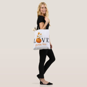 LOVE Grows Here Pumpkin Lettering Autumn Tote Bag