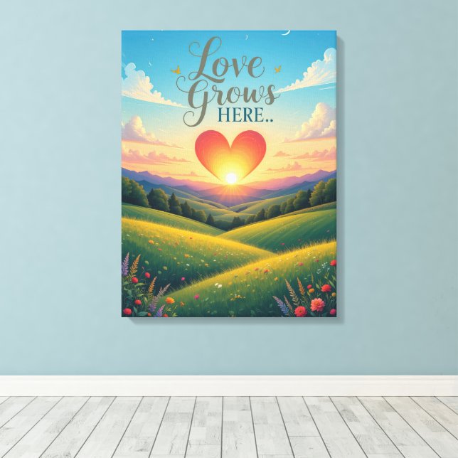 Love Grows Here Romantic Heart Art  Canvas Print (Insitu(Wood Floor))