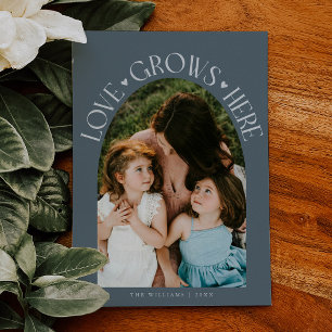 Love Grows Here Slate Blue Arch Valentines Day Holiday Card