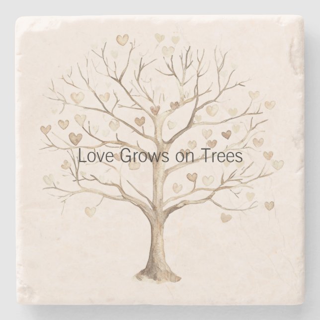 Love Grows on Trees Hearts Stone Coaster (Front)