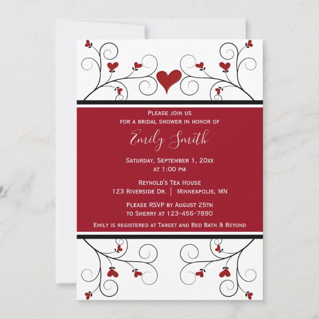 Love Grows | Red Hearts Bridal Shower Invitation (Front)