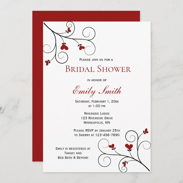 Love Grows | Red Hearts Bridal Shower Invitation (Front/Back)