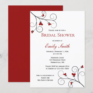 Love Grows Red Hearts Bridal Shower Invitation