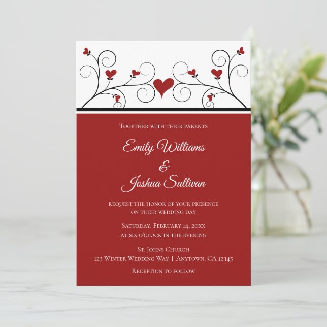 Love Grows | Red Hearts Valentine Wedding Invitation (Standing Front)