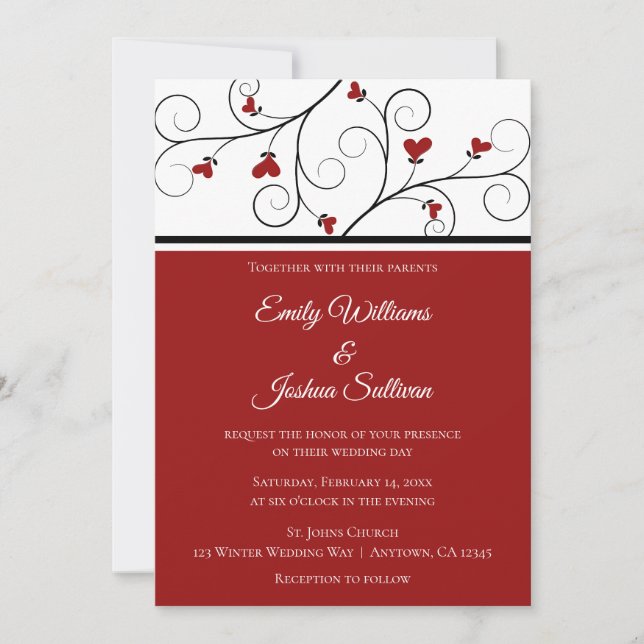 Love Grows | Red Hearts Valentine Wedding Invitation (Front)
