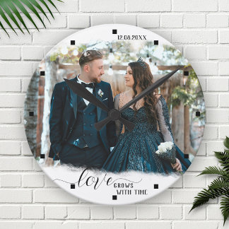 Love Grows With Time Photo Wedding Clock