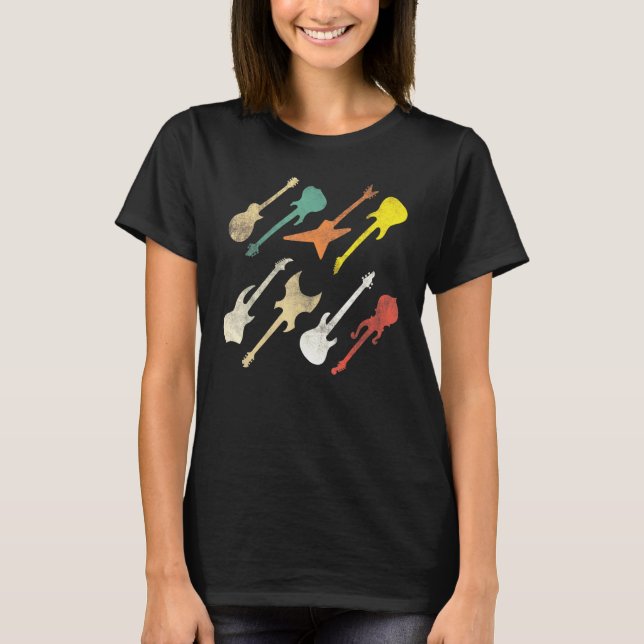 Love Guitar Different Guitars Retro Guitar Player  T-Shirt (Front)