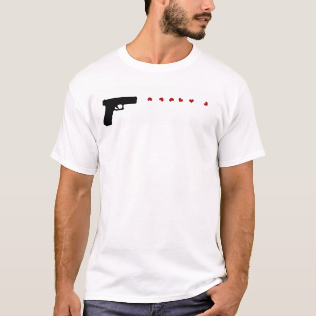 Love Gun womens thin white and grey striped tshirt (Front)
