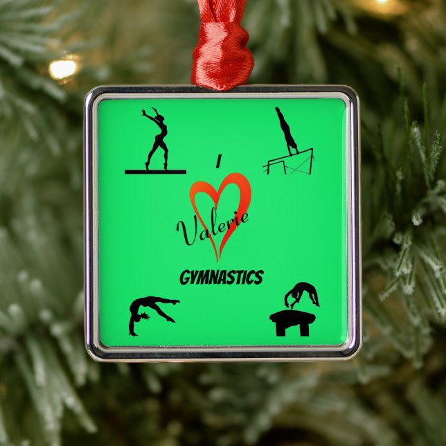 Love Gymnastics Girl's Lime Green Ceramic Ornament (Tree)