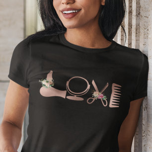 LOVE Hair Stylist Hairdresser Rose Gold Scissors T-Shirt