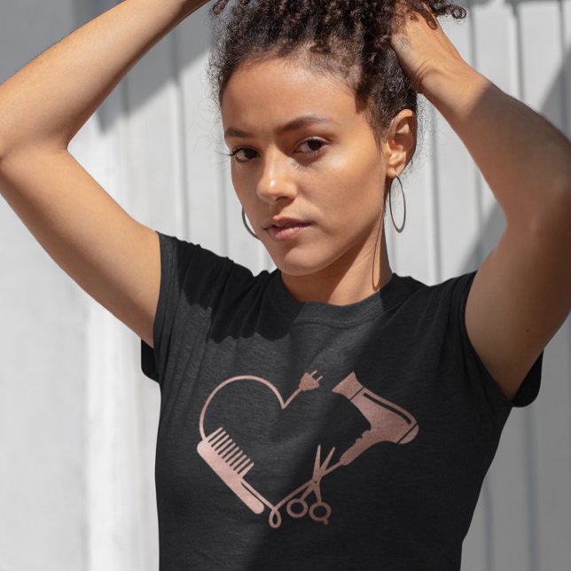 LOVE Hair Stylist Hairdresser Rose Gold Scissors T-Shirt (Creator Uploaded)