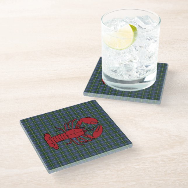 Love Halifax Nova Scotia tartan lobster cute Glass Coaster (Angled)
