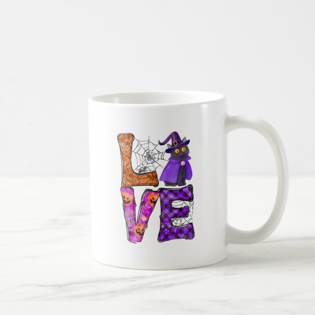 LOVE Halloween Design with Black Witch Cat Coffee Mug (Right)