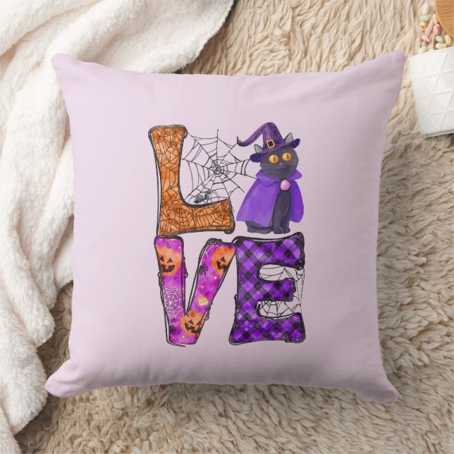LOVE Halloween Design with Black Witch Cat Cushion (Blanket)