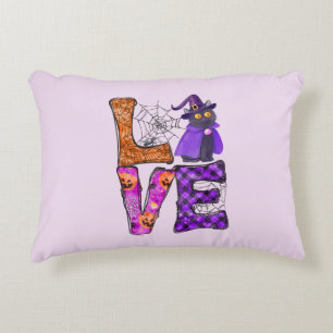 LOVE Halloween Design with Black Witch Cat Decorative Cushion