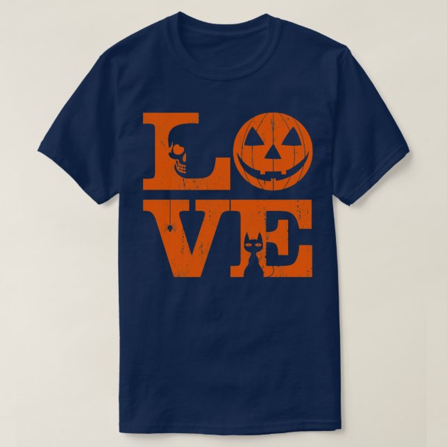 Love Halloween Distressed T-Shirt (Design Front)
