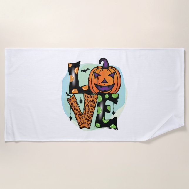 Love Halloween, Halloween, Scary, Costume Beach Towel (Front)
